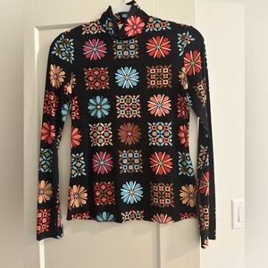 LA DoubleJ Multicolor Geometric Floral Long Sleeve Top